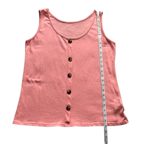 PEROUT Tank Top Linen-Blend Button-Front Pink 60% Linen Summer Coastal Large - Picture 10 of 12